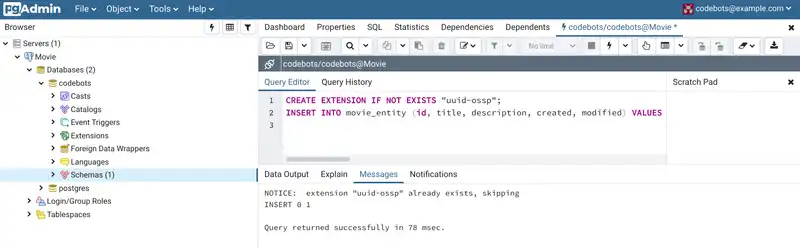 Codebots insert SQL