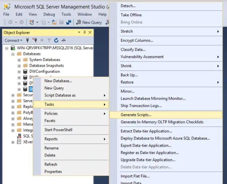 Export Schema using SQL Server Management Studio (SSMS) | Codebots