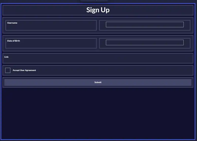 Page example: sign up form